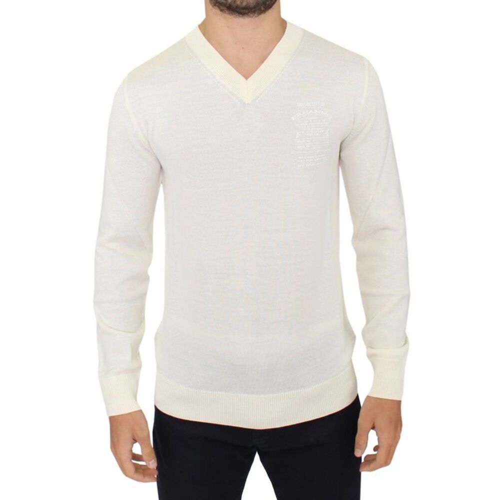 Ermanno Scervino Off White Wool Blend V-neck Pullover Men's Sweater